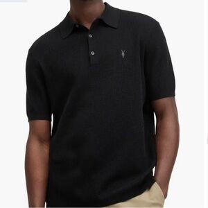 All Saints Aubrey Short Sleeve Rib Knit Polo in Black XXL NWOT